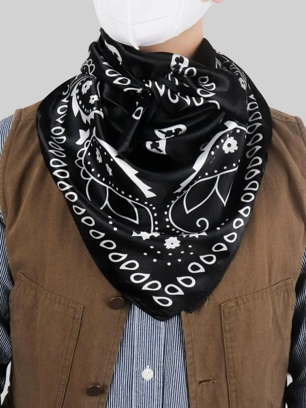 Men's Black 1 35 Inch Wild Rag Neckerchief Silk Western Bandana Neck Scarf